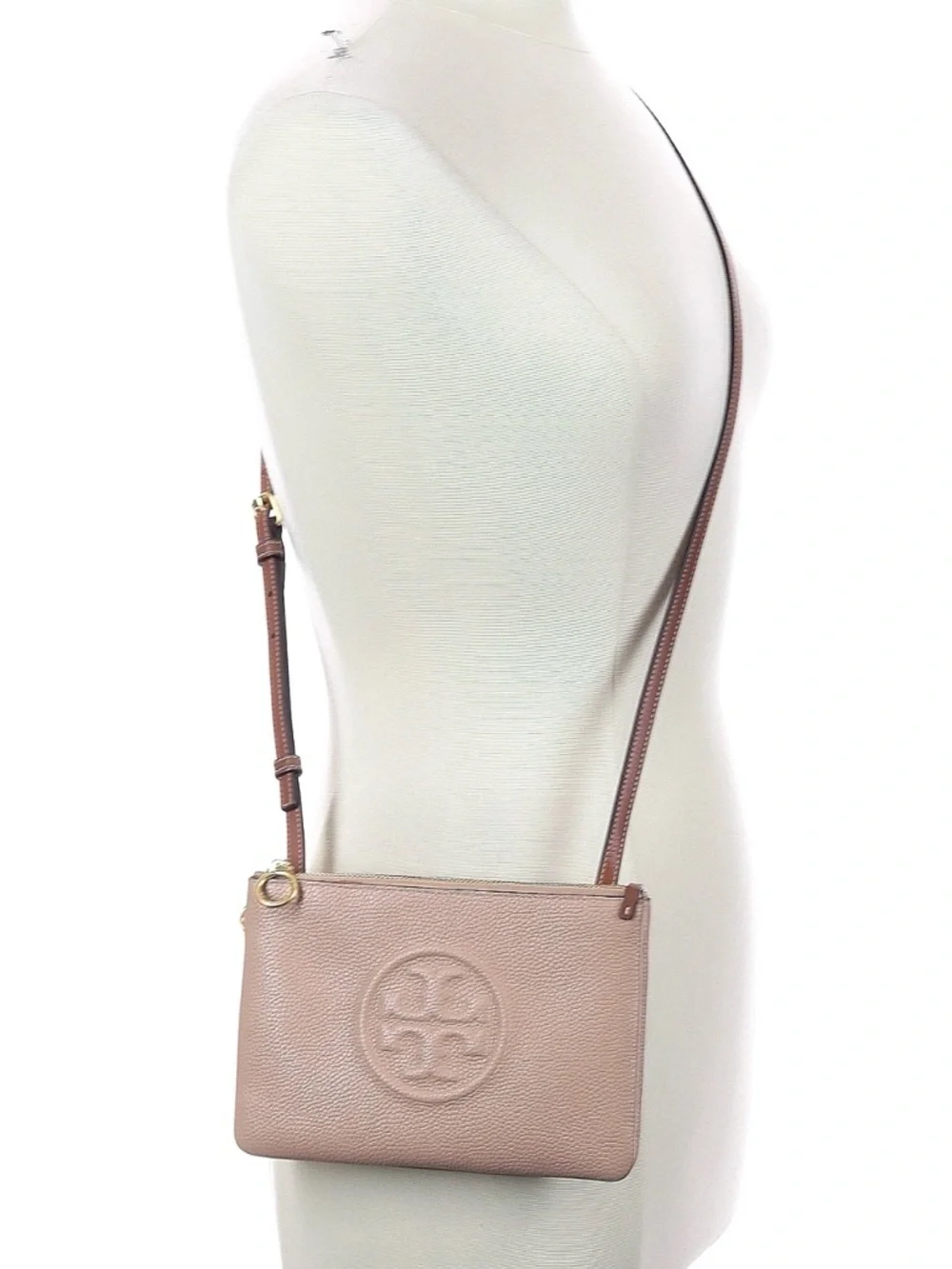 Tory Burch Pebbled Leather Crossbody in Dusty Rose